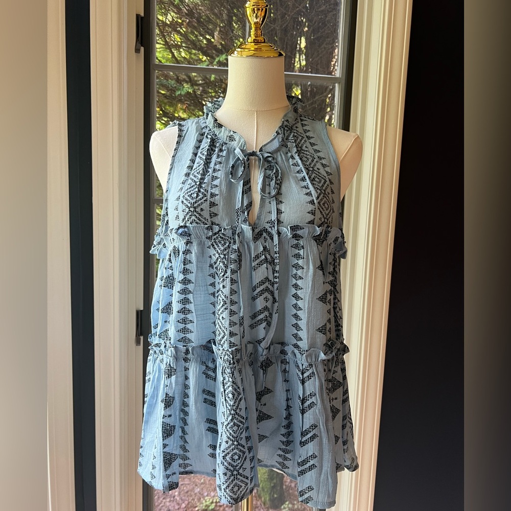 Patterned Sleeveless Tiered Top - Never Worn